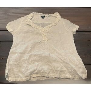 Talbots Women’s 100% Linen Short Sleeve Shirt, 12 White Light Airy Summer